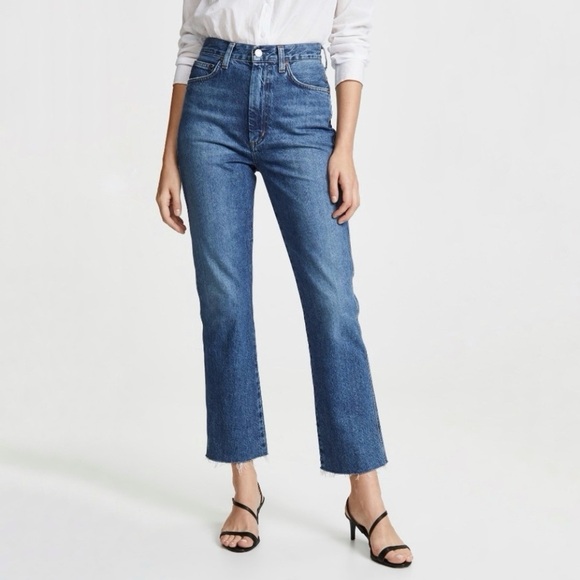 Agolde Denim - Agolde Pinch Waist Ultra High Rise Straight Raw Hem Jean Medium Blue 24